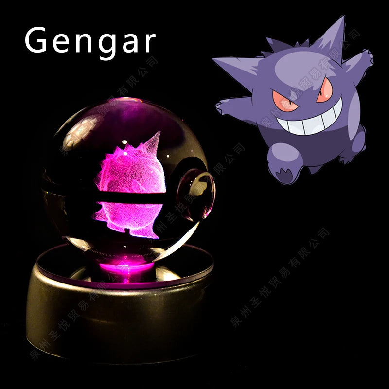 Pokémon 3D Crystal Ball Night Light – Pikachu, Gengar & Mewtwo Pokéball Glass Lamp for Kids Birthday Gifts
