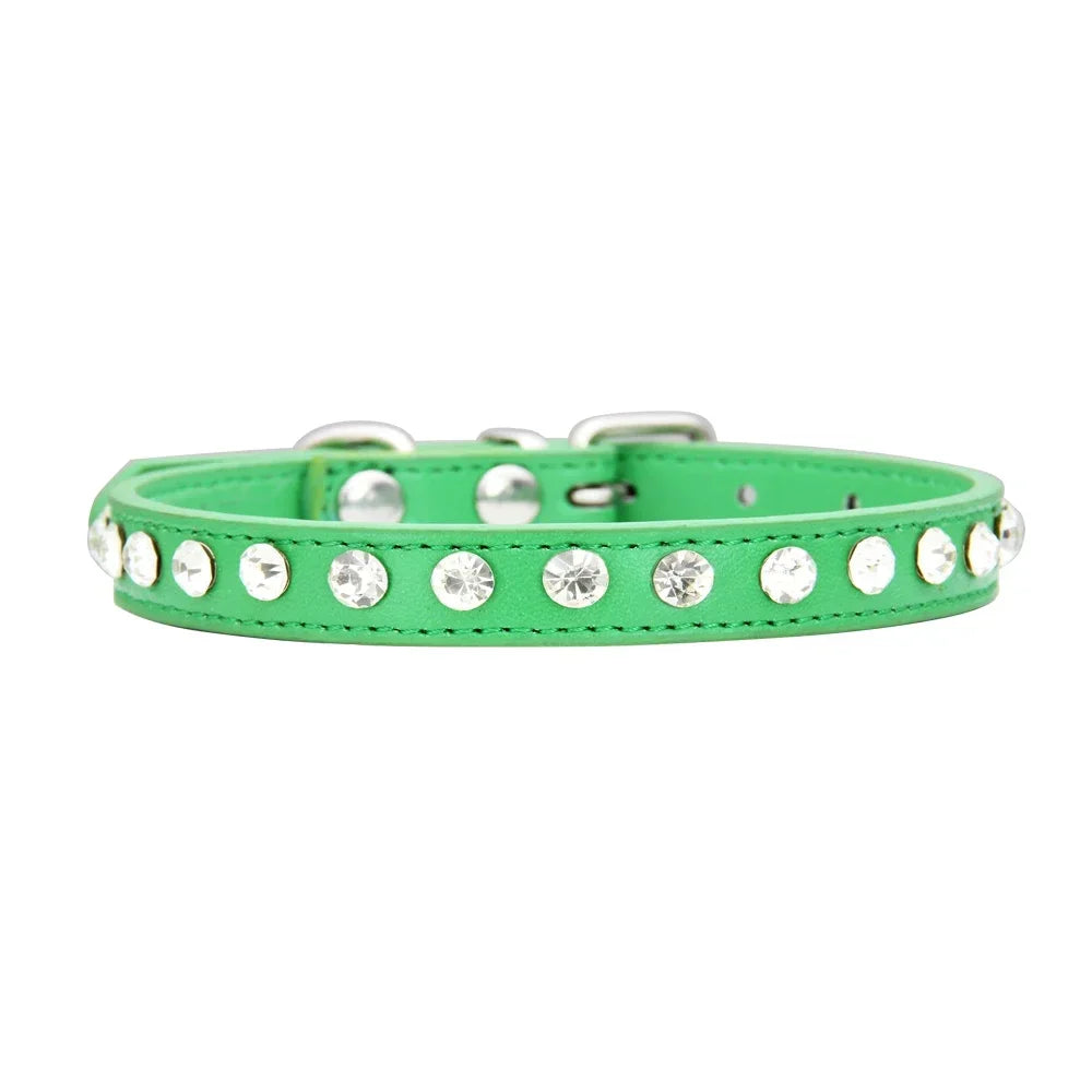 Collar de perro personalizado con diamantes de imitación: cuero sintético ajustable en 16 colores para perros pequeños y chihuahuas.