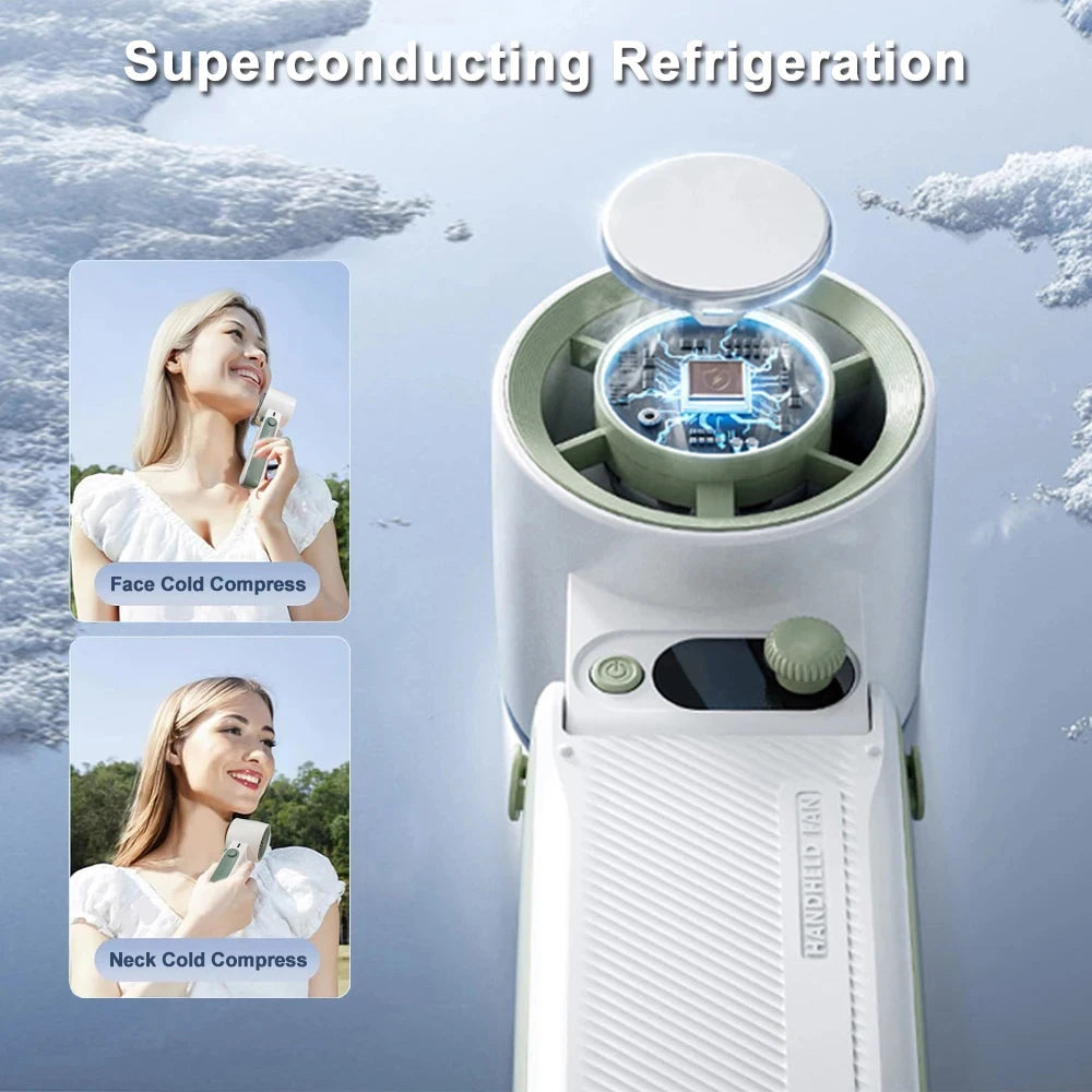 مروحة صغيرة محمولة - مروحة محمولة قابلة لإعادة الشحن بقوة 3600 مللي أمبير في الساعة قابلة للطي للرقبة واليد للاستخدام في الهواء الطلق والتخييم والتبريد