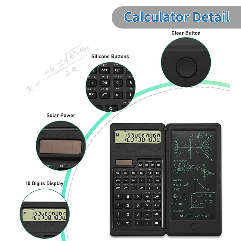 VAORLO 2-in-1 Foldable Scientific Calculator with 6" Writing Tablet – Digital Drawing Pad for School, Office & Business