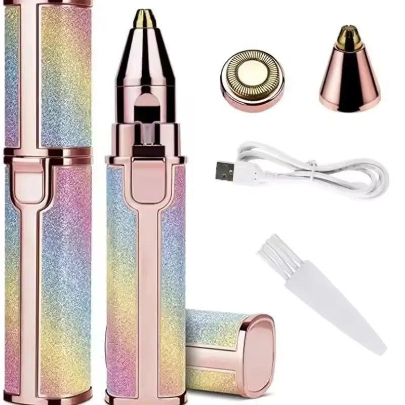 2-in-1 Rechargeable Facial Hair Remover & Eyebrow Shaver – Painless Face, Lips & Body Razor with Built-in LED Light & USB