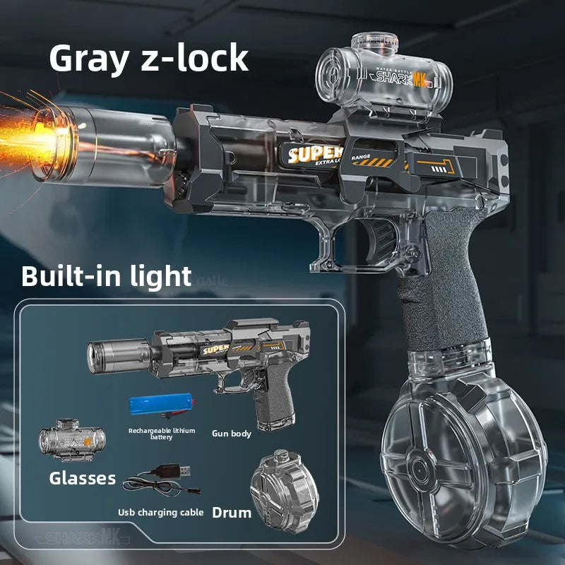 مسدس ماء كهربائي للأطفال والكبار - مسدس رش قوي أوتوماتيكي مع شفط ماء - هدية صيفية للشاطئ للأولاد