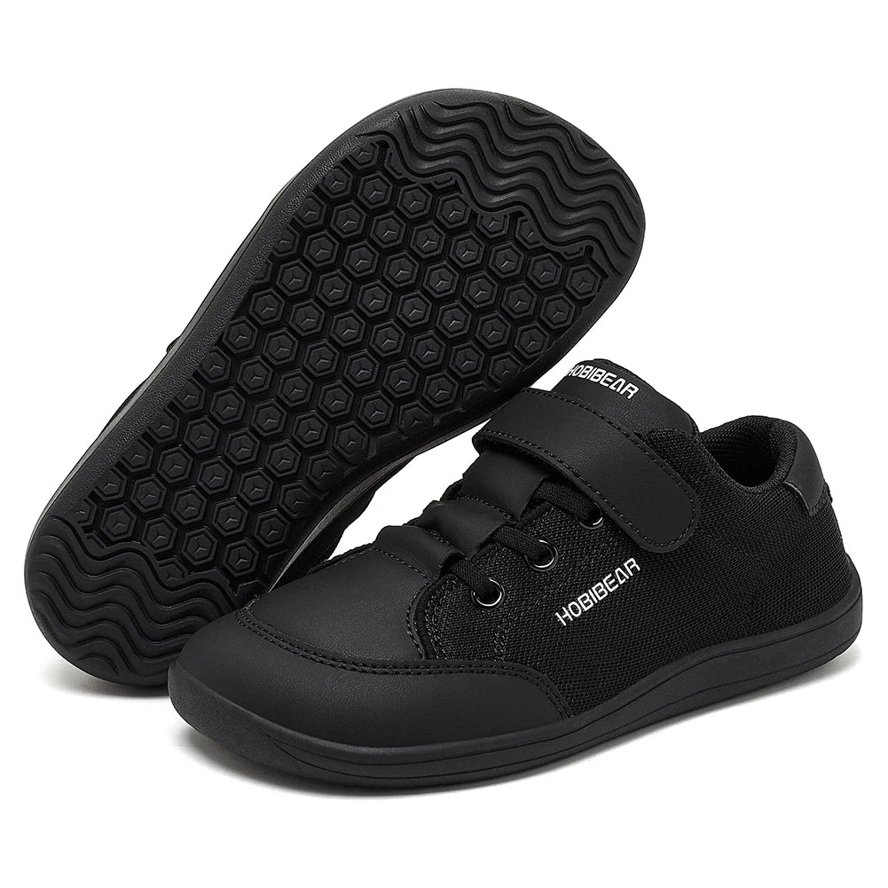 HOBIBEAR Kids Wide Toe Barefoot Shoes | Lightweight Mesh & Leather Minimalist Sneakers for Boys & Girls
