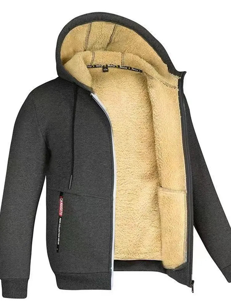 Men’s Winter Thick Velvet Hoodie – Casual Loose Sports Coat, Solid Color (M-4XL)