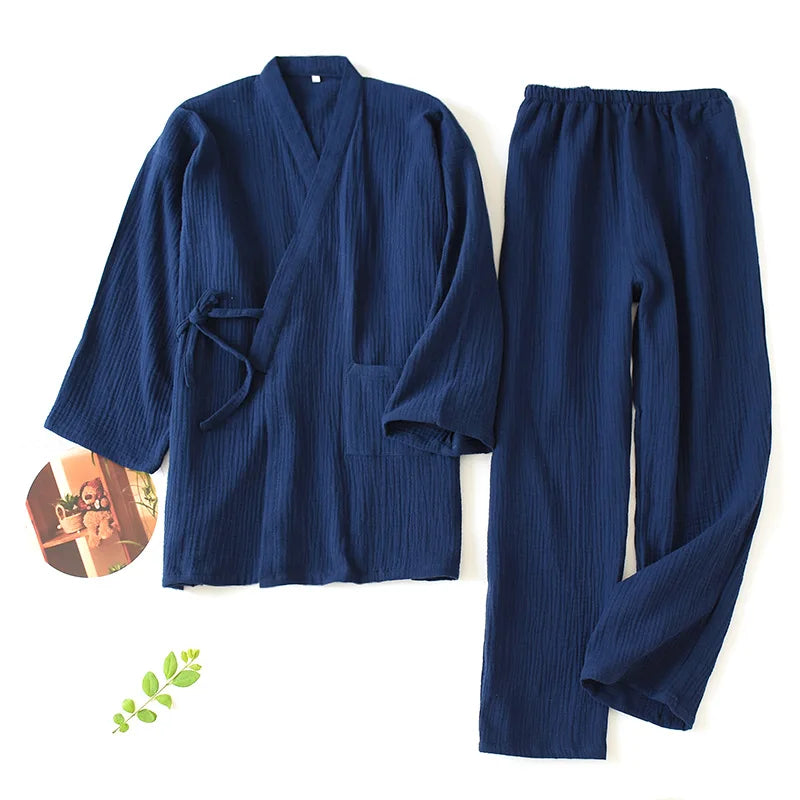 2025 Japanese Kimono Pajama Set | 100% Cotton Two-Piece Couple Yukata | Loose Homewear for Women