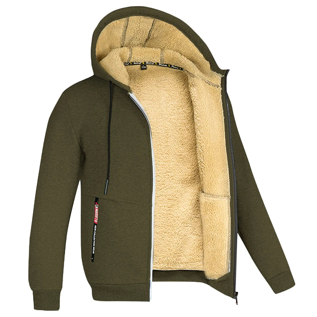 Unisex Trendy Lamb Wool Jacket – Warm Zipper Hoodie with Front Pockets, Plush Lined Winter Coat