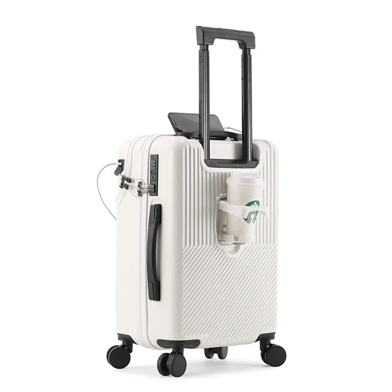 SUSHIMU2024 Large Capacity Luggage Set | Front Open Suitcase with USB Charging | Men's Carry-On Travel 20/22/24/26 Inch