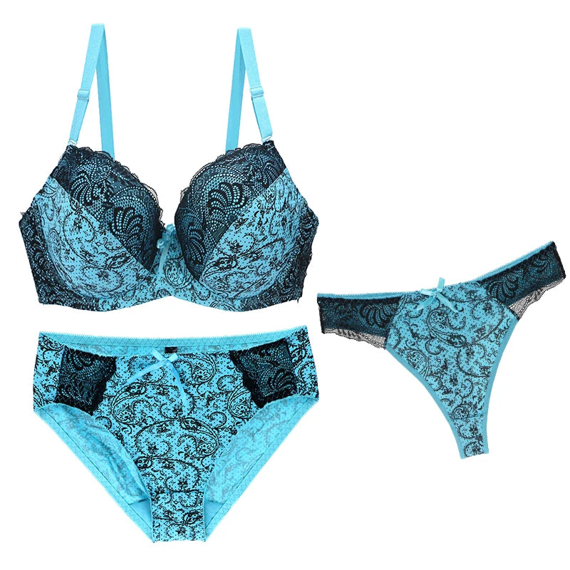 Nouvell Seamless Push Up Bra Set 3-Piece Women’s Underwear BCDEF Cup Plus Size Lingerie Beige Black Blue Purple Red White