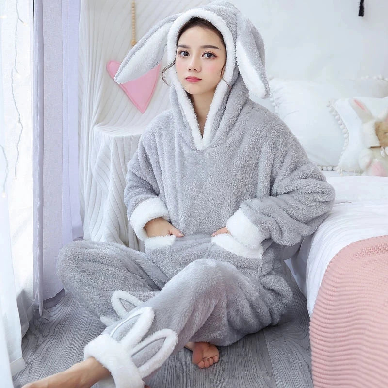 Winter Thick Warm Women's Flannel Pajama Set | Cozy Sleepwear & Homewear | Long Sleeve Top & Pants