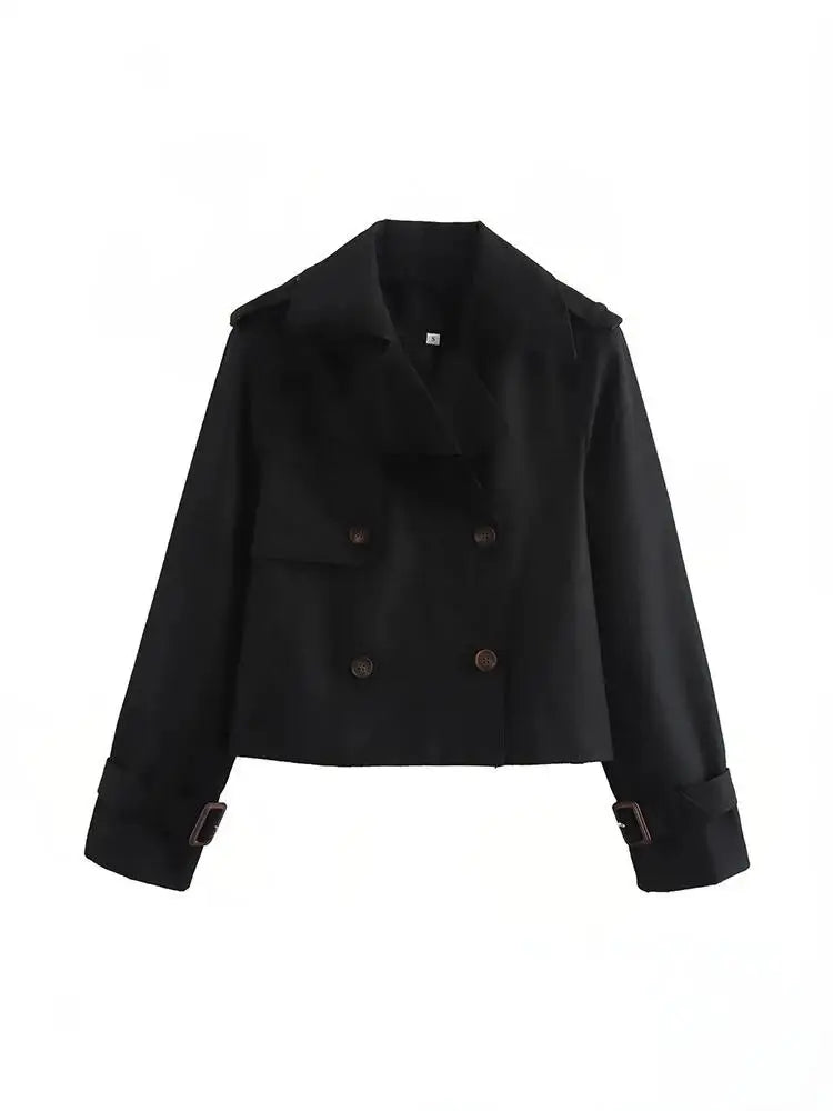 KONDALA Vintage Casual Chic Women’s Double-Breasted Turn-Down Collar Short Jacket 2025 Autumn