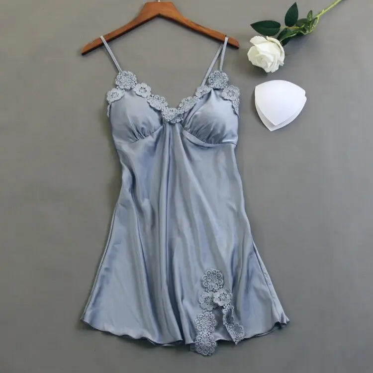 Women's European & American Style Nightdress | Deep V Neck Lace Sleeveless Sleepwear | Slim Elegant Homewear