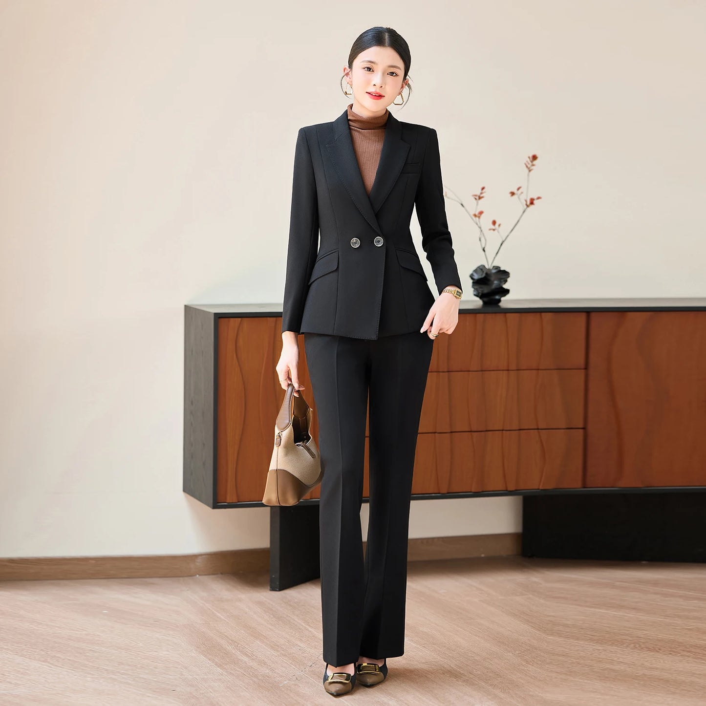 NAVIU Damen-Blazer- und Hosen-Set in Slim Fit – Elegantes Business-Set für Herbst und Winter