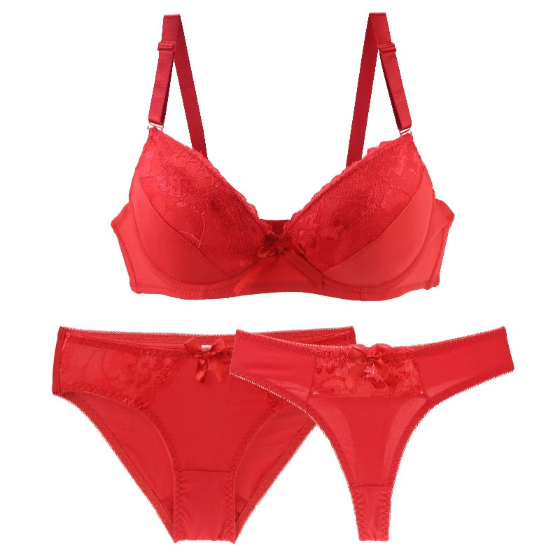 2025 Embroidered Lace Push Up Bra Set 2-Piece Sexy Lingerie Underwear for Women Plus Size White Black Beige Blue Red Purple