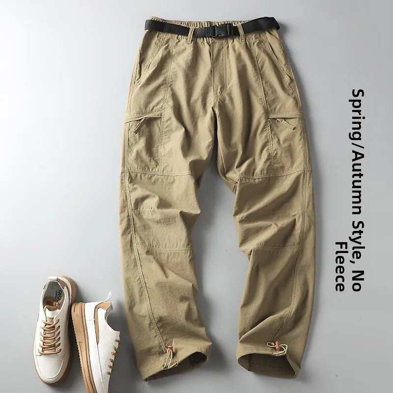 Outdoor Workwear Pants Men's | Loose Fleece-Lined Soft Hiking Pants | Windproof Waterproof Polyester Fiber Straight Leg