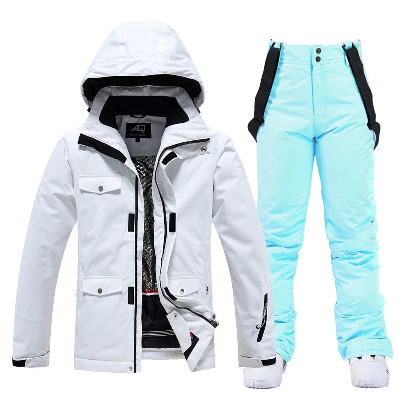 Men & Women Snow Suit Set – Waterproof Windproof Ski Jacket & Ski Pants, Pure Color Winter Snowboard Clothing (-30°C)
