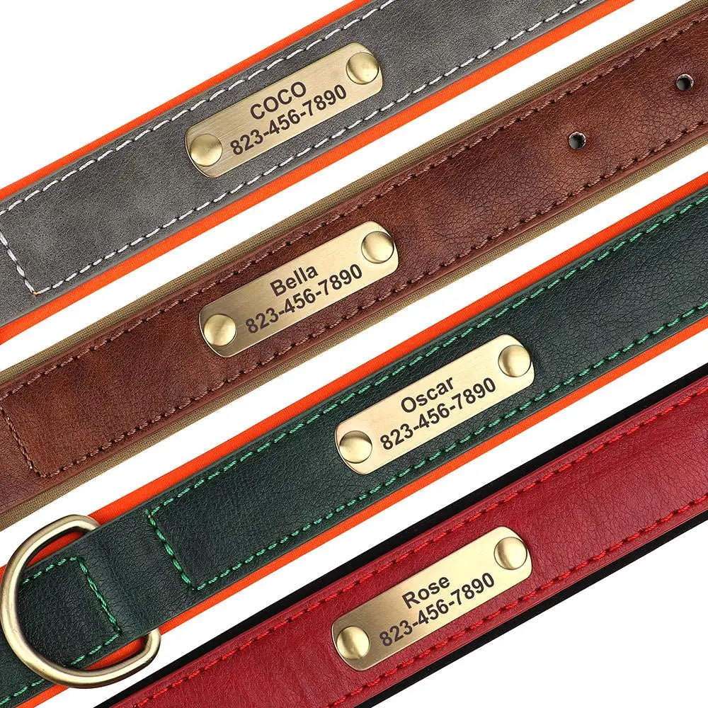 Personalized PU Leather Dog Collar – Custom Engraved Nameplate ID Tag for Small, Medium & Large Dogs
