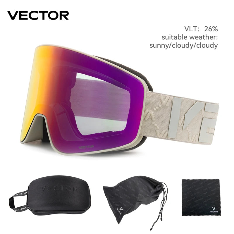 VECTOR Double-Layer Ski Goggles – Anti-Fog Magnetic Absorption Cylindrical UV400 Glasses for Men & Women, Snowboard & Ski POC Eyewear