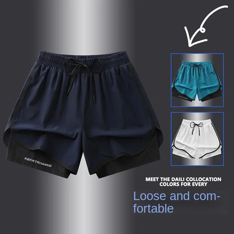 شورت رياضي للجنسين 2025 - ملابس رياضية صيفية مزدوجة الطبقات مقاس S-5XL