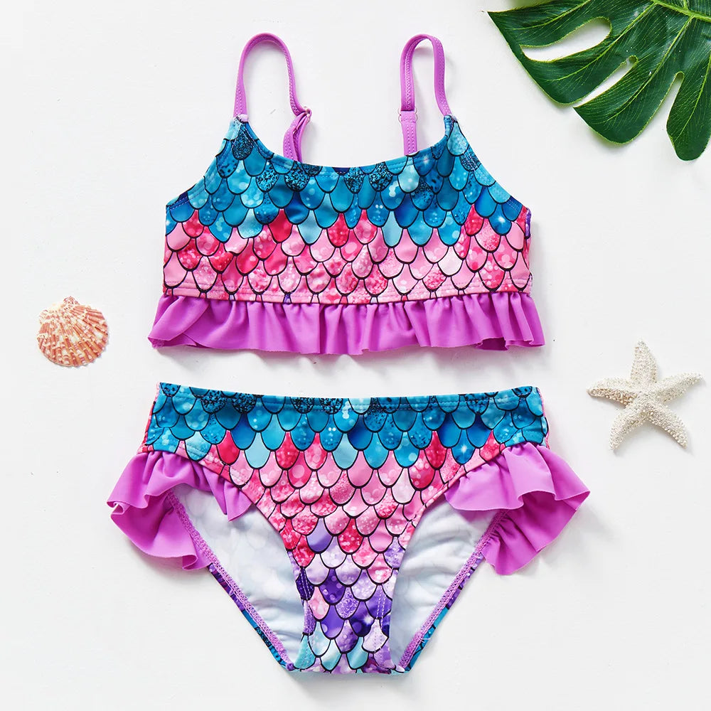 Baby Girls Two-Piece Tankini Swimsuit Fish Scale Print Summer Beachwear