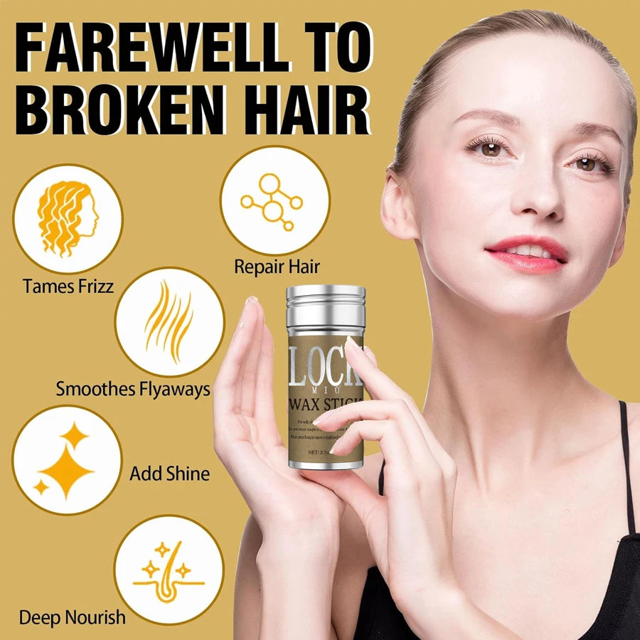 عصا شمع الشعر LOCKMIO - تحكم طويل الأمد في الشعر المتطاير وحوافه للنساء والأطفال | يُروّض الشعر المجعد ويُنعّم الشعر الطبيعي والشعر المستعار