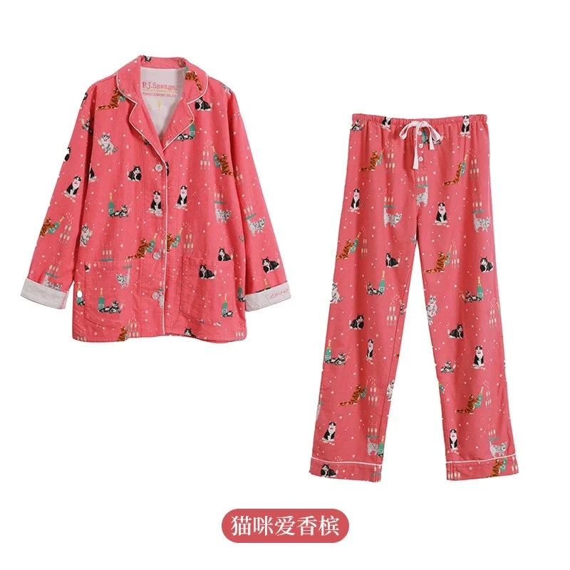 New Women's Loungewear Set | 100% Cotton Loose Cartoon 2-Piece Pajamas | Casual Sleepwear Outfit
