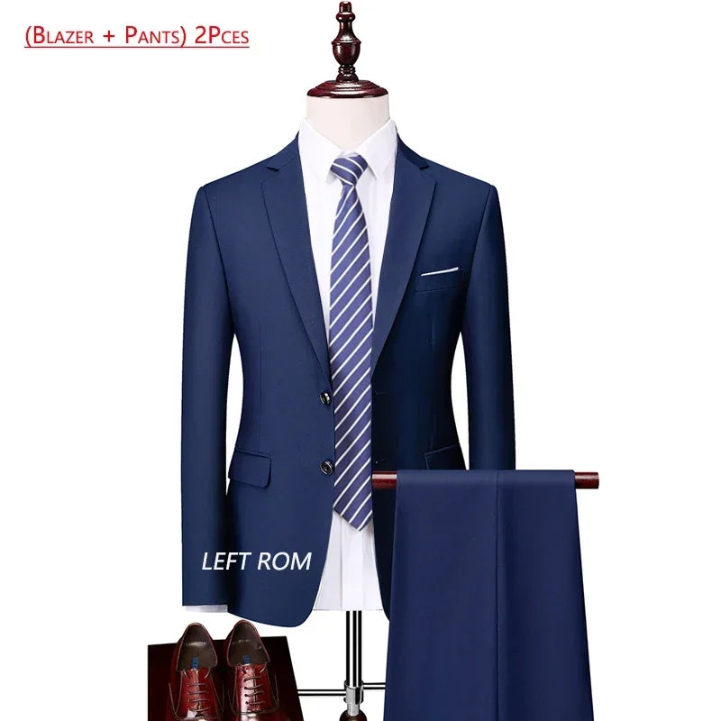 14 Color M-6XL Men's 3-Piece Formal Suit – Jacket, Vest & Pants for Business, Groom & Wedding