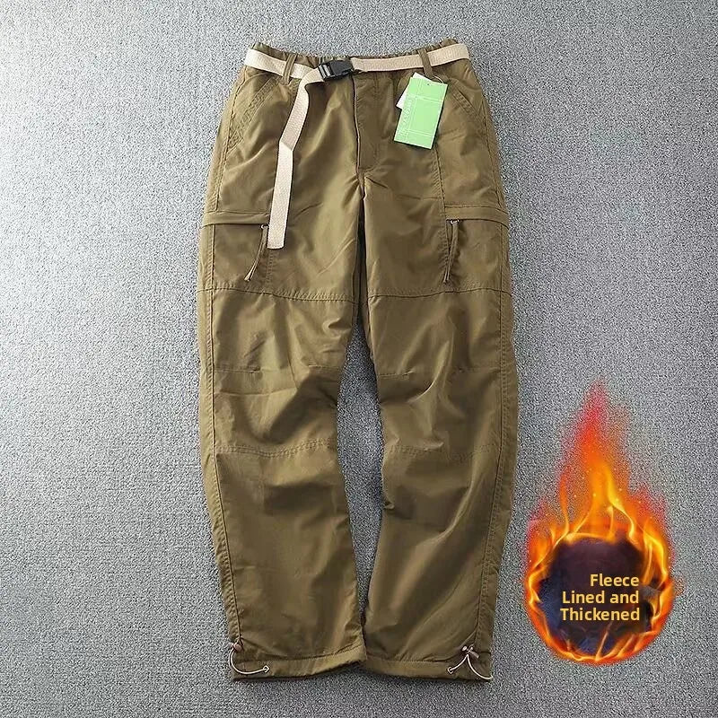 Outdoor Workwear Pants Men's | Loose Fleece-Lined Soft Hiking Pants | Windproof Waterproof Polyester Fiber Straight Leg