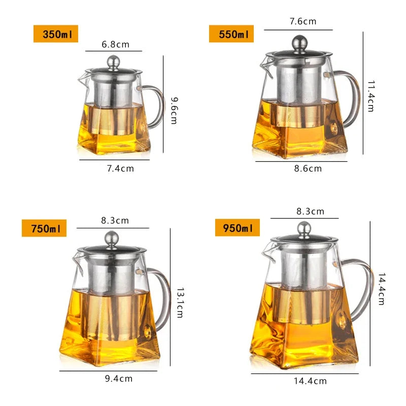 Heat-Resistant Glass Teapot – Clear Kettle with Stainless Steel Infuser & Filter