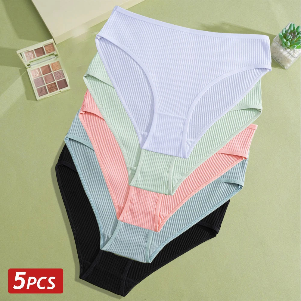 5PCS Women’s Cotton Panties – Sexy Low Waist Striped Briefs, Comfortable Stretch Soft Underwear Lingerie