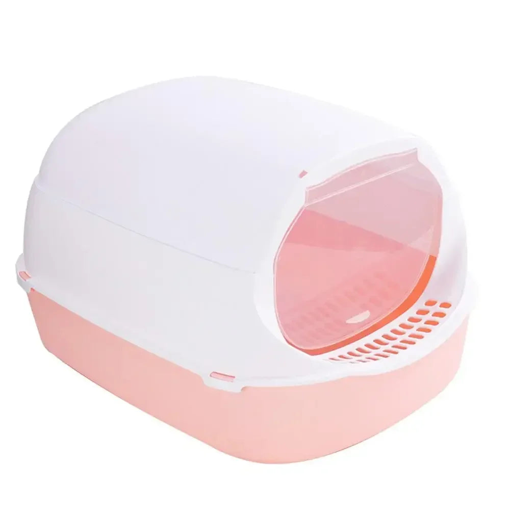 Kitty Sandbox Cat Litter Box • Semi-Enclosed Splashproof Cat Toilet • Easy-Clean Pet Litter Tray for Kittens & Cats