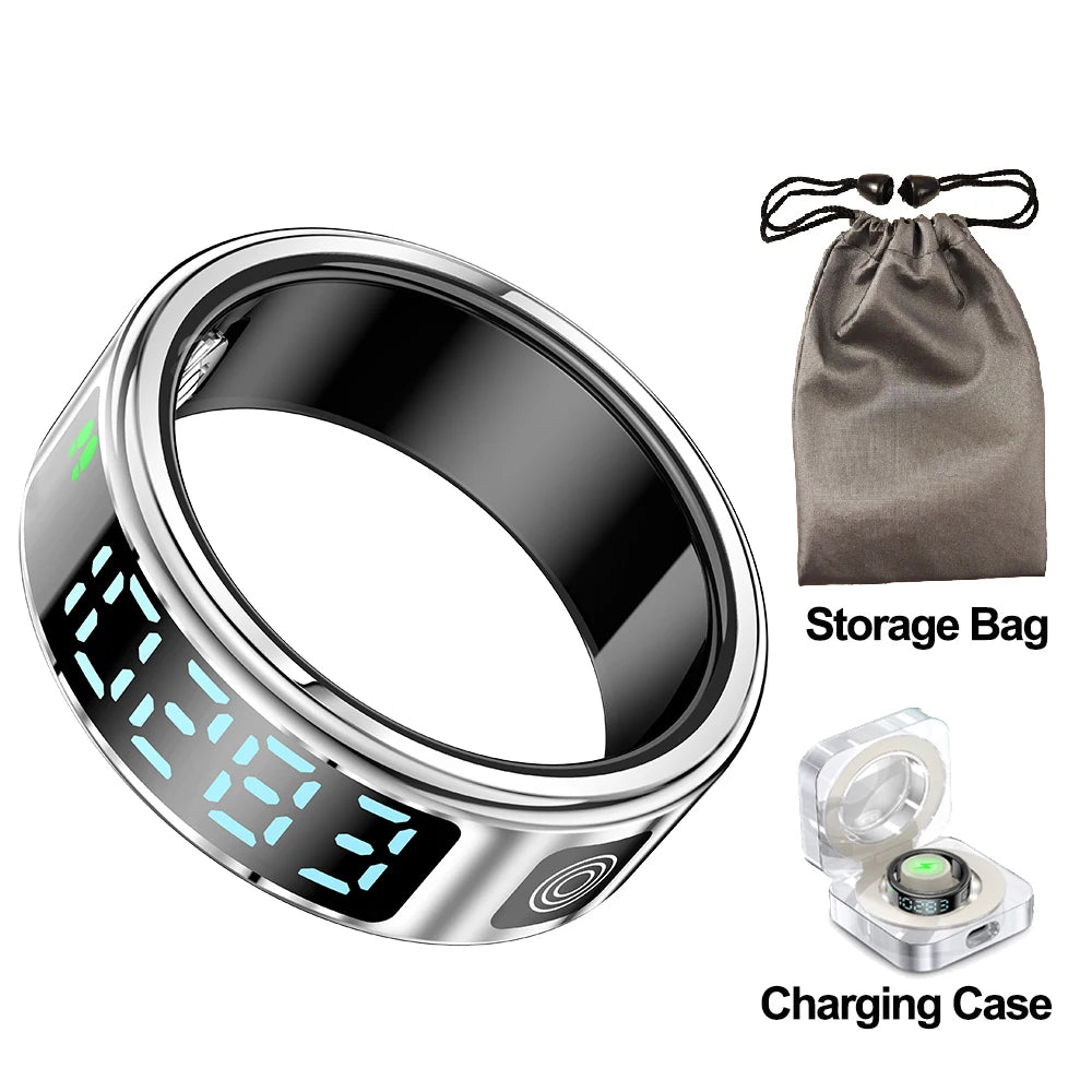 2025 SR08 Smart Ring – LED Display, Heart Rate & Blood Oxygen Monitor, 5ATM Waterproof, Multi-Sport Modes for Men & Women