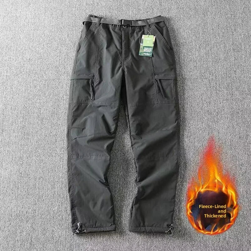 Outdoor Workwear Pants Men's | Loose Fleece-Lined Soft Hiking Pants | Windproof Waterproof Polyester Fiber Straight Leg