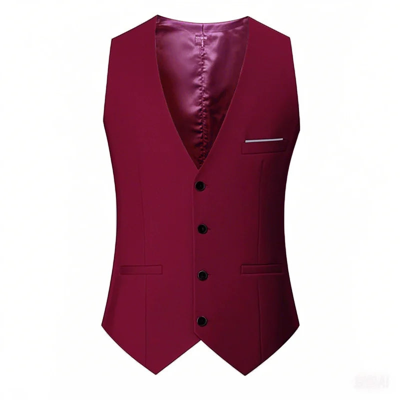 Men's Single-Breasted Solid Color Suit Vest – Adjustable Waist Business & Wedding Vest M-7XL