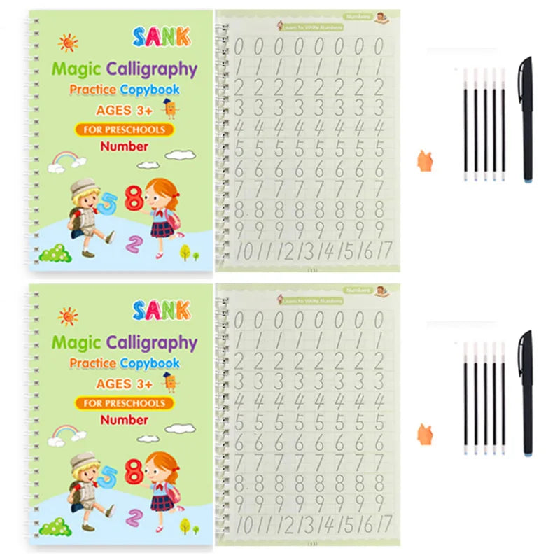 Sank Magic Practice Copybook – Reusable Kids’ English Calligraphy Writing Book with Free Wipe-Clean Pen