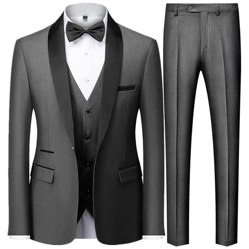 Men's Black 3-Piece Slim Fit Suit – Large Size Wedding & Party Outfit