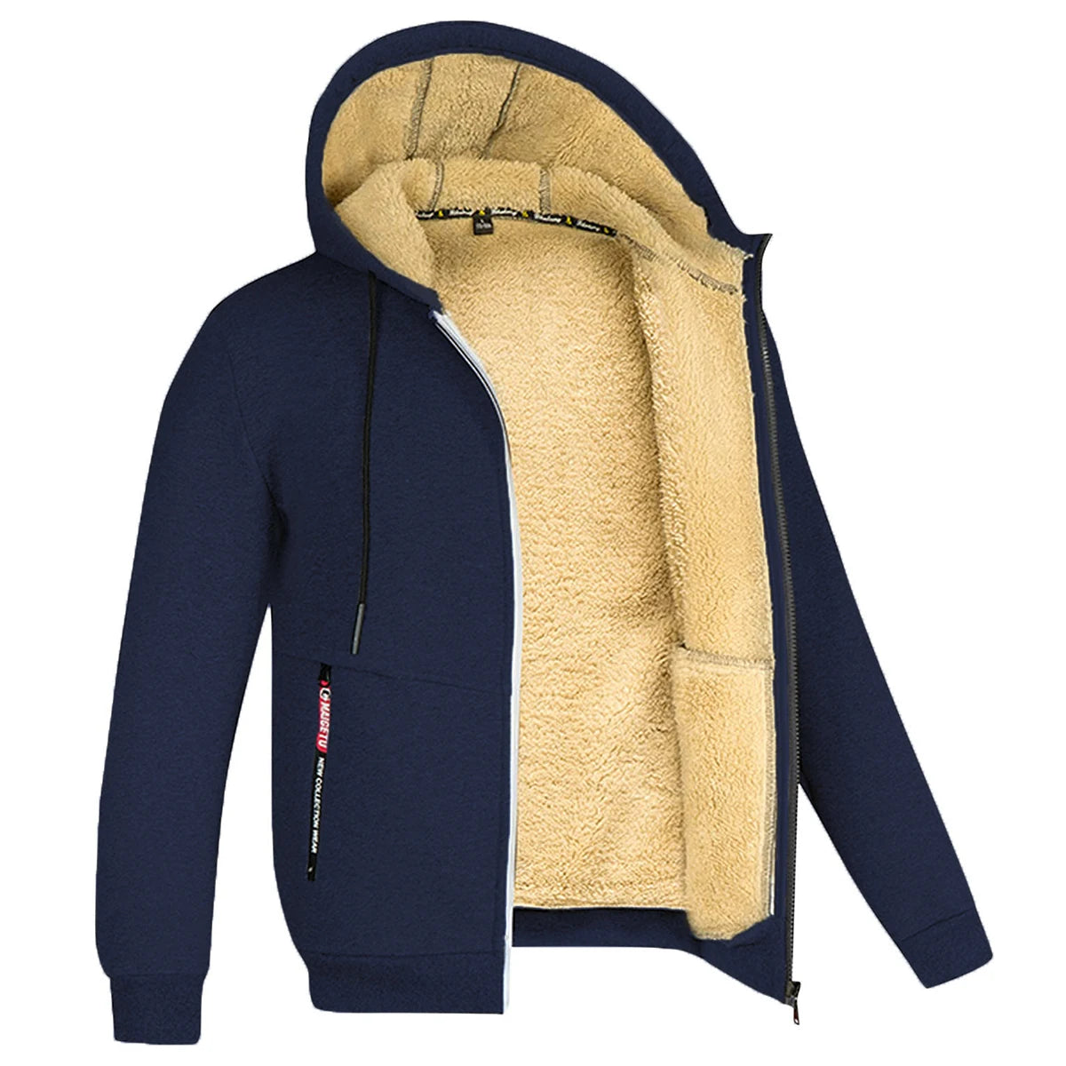 Unisex Trendy Lamb Wool Jacket – Warm Zipper Hoodie with Front Pockets, Plush Lined Winter Coat