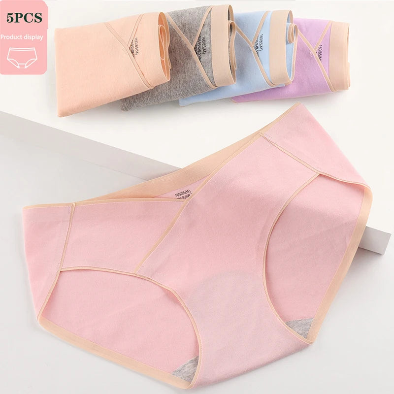 5PCS Women's Cotton Maternity High Waist Panties Adjustable Belly Support Solid Color Briefs