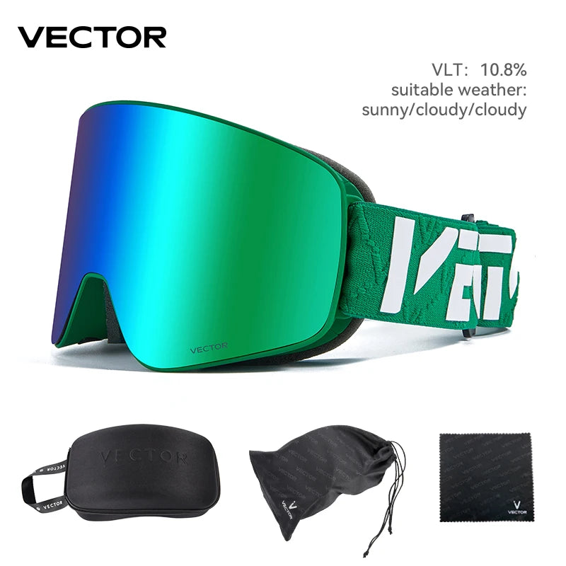 VECTOR Double-Layer Ski Goggles – Anti-Fog Magnetic Absorption Cylindrical UV400 Glasses for Men & Women, Snowboard & Ski POC Eyewear