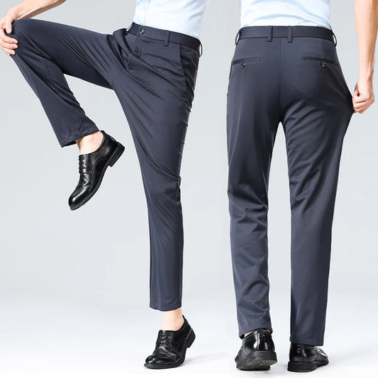 Men's Summer Thin Straight Stretch Pants – Casual No-Iron Silky Cool Fabric Trousers 29-42