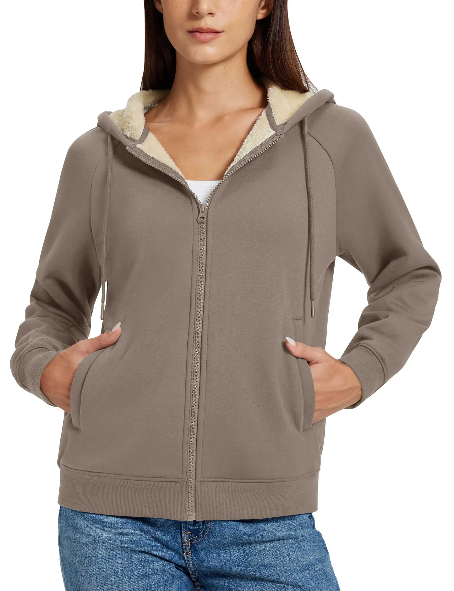 TACVASEN Women's Sherpa-Lined Full-Zip Hoodie Jacket Winter Warm Casual Outdoor Sweatshirt with Pockets