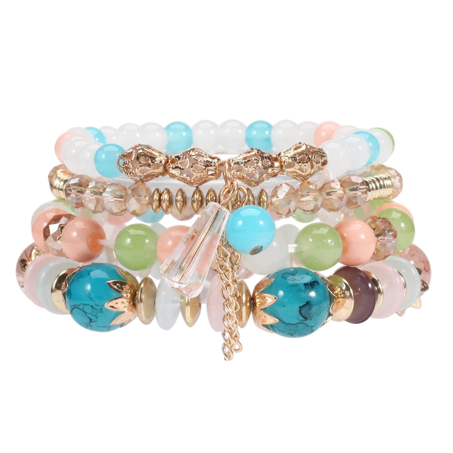 Bohemian Stackable Bead Bracelets for Women – Multilayered Stretch Bangles with Pendant Charms