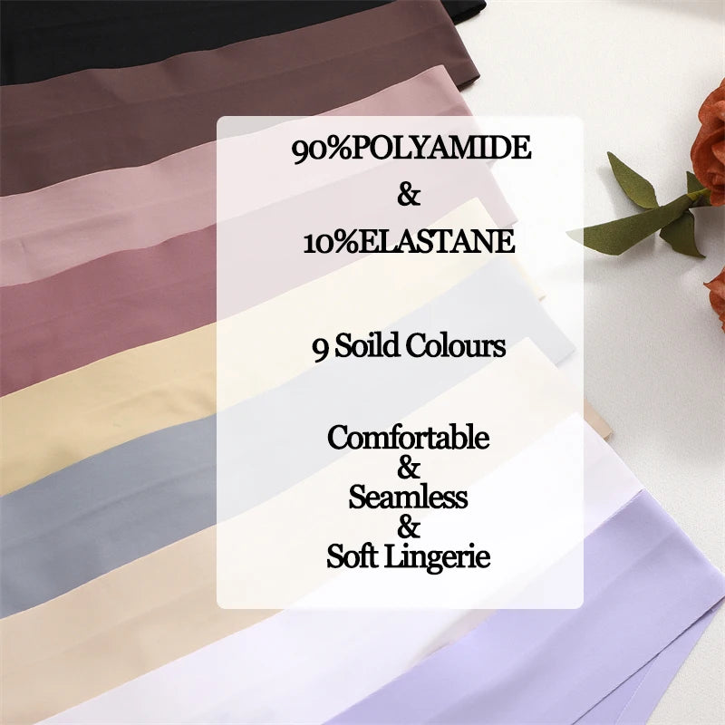FINETOO 4PCS Women's Ice Silk Seamless Low Waist Thongs Sexy Solid Color Stretch Lingerie