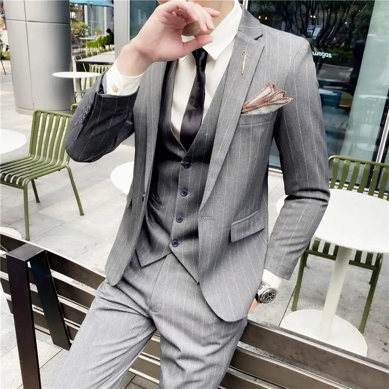 2023 Men's British Fashion 3-Piece Slim Fit Suit – Trendy Banquet Outfit