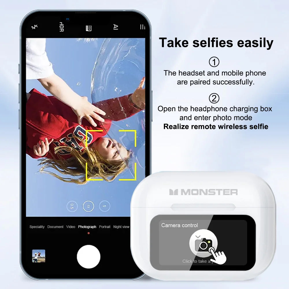 MONSTER TWS Wireless Bluetooth Earphones – HD Stereo Sound, LCD Touch Display, Sports In-Ear Headset with Charging Box