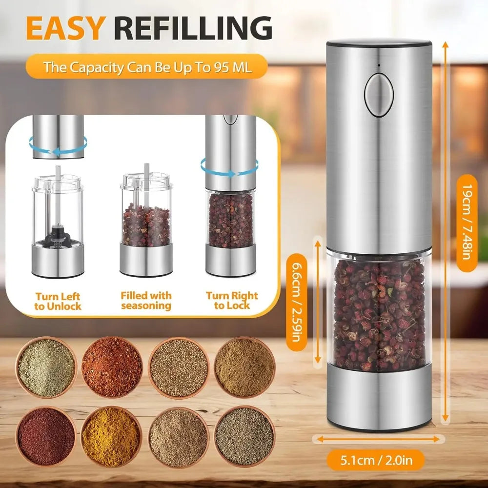 Electric Salt and Pepper Grinder Set USB Rechargeable Adjustable Coarseness LED