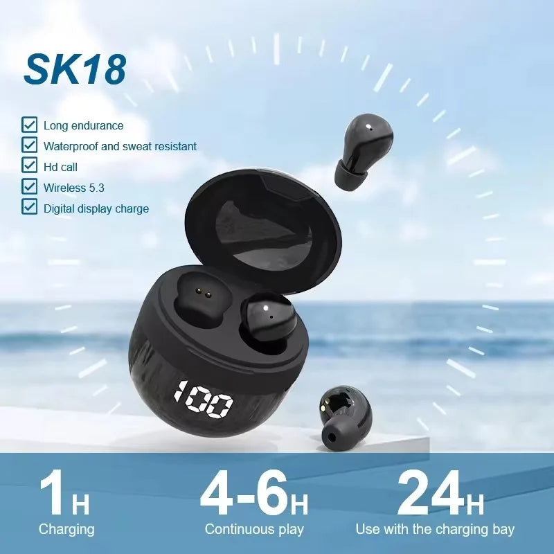 SK18 TWS Waterproof Wireless Earphones | Binaural Stereo, Sports & Gaming Headphones for iPhone & Android