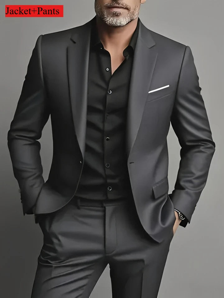 Men's Elegant Slim Fit Tuxedo Suit – Black Formal Wear for Weddings & Events