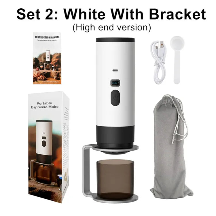 ماكينة قهوة كهربائية محمولة ومطحنة 3 في 1 - ماكينة إسبريسو لاسلكية للسفر للسيارة والمنزل والتخييم