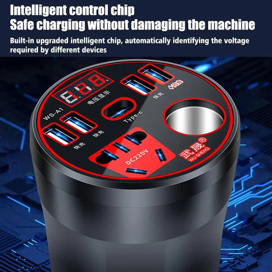 محول طاقة للسيارة بقوة 200 واط - محول من 12 فولت/24 فولت إلى 220 فولت مع شاشة LED ومقبس شحن سريع