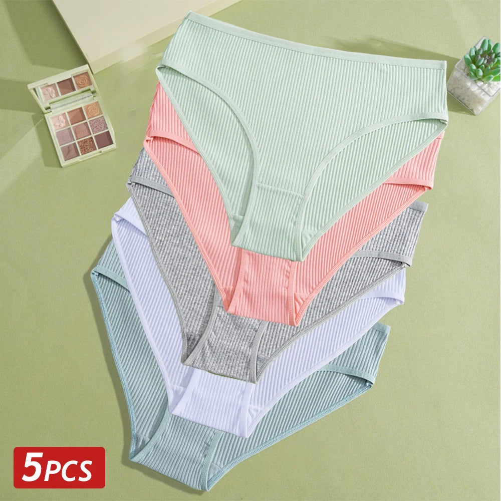 5PCS Women’s Cotton Panties – Sexy Low Waist Striped Briefs, Comfortable Stretch Soft Underwear Lingerie